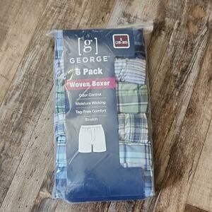 George Men's 6-Pack Woven Boxers - Blue and Green Plaid Size SM Wicking Tagless